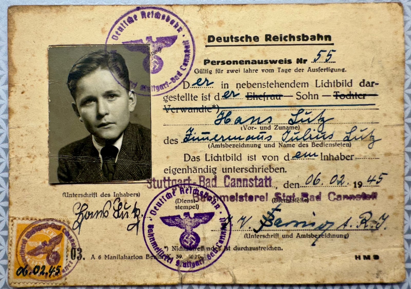 Deutsche Reichsbahn Personenausweis #17473 