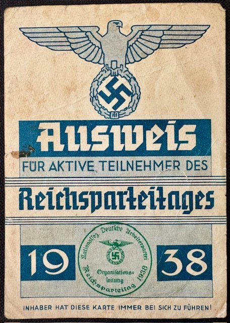 Ausweis für Aktive Teilnehmer des Reichsparteitages 1938 #17771 
