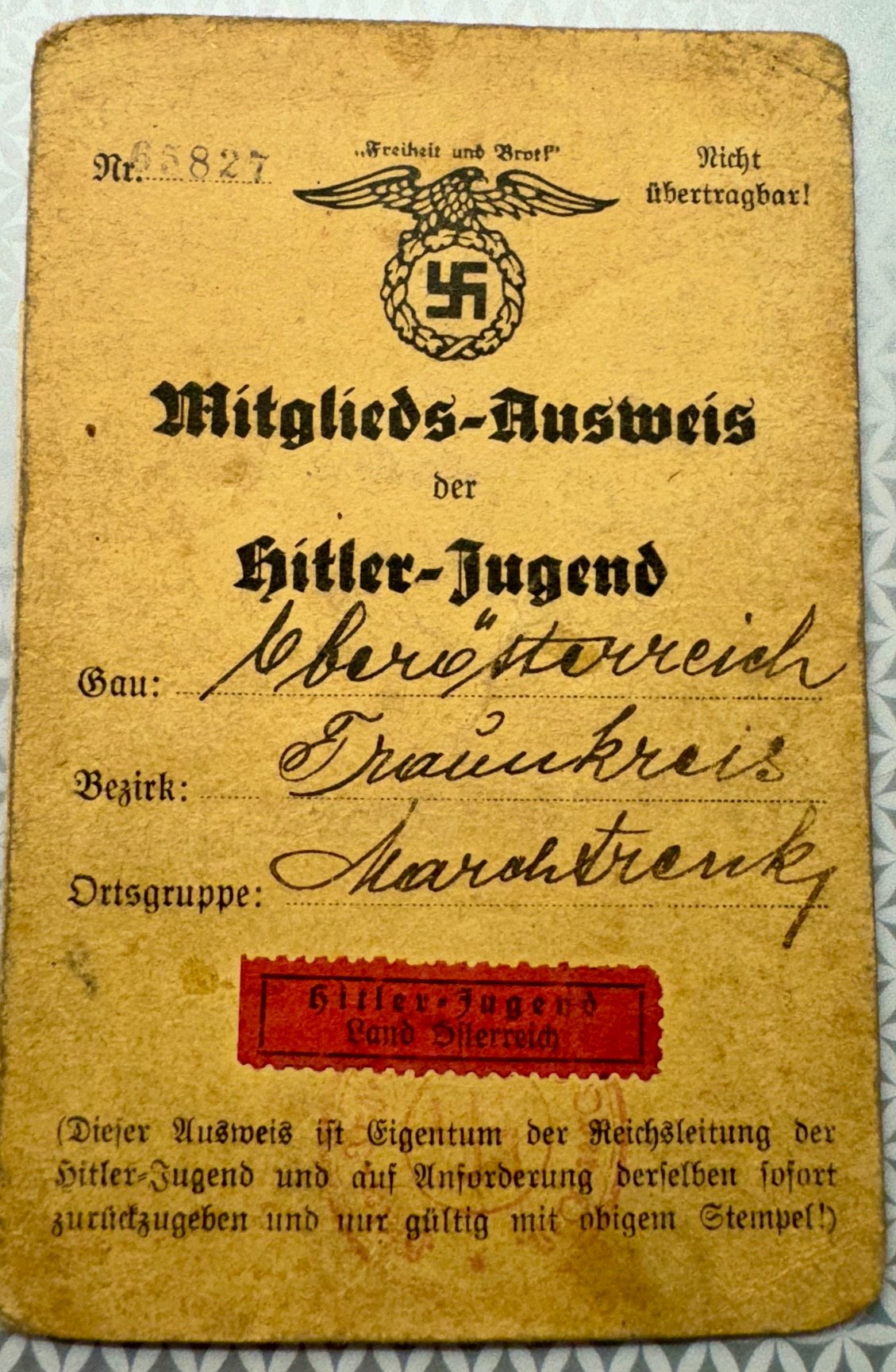 Mitglieds-Ausweis der Hitler Jugend #17507 