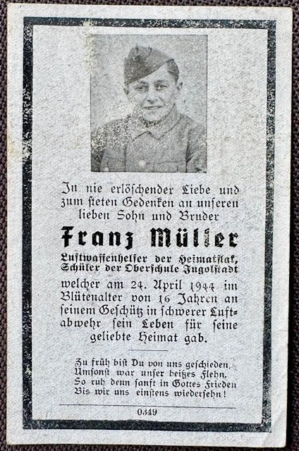 Hitler Youth Death Card #18612 