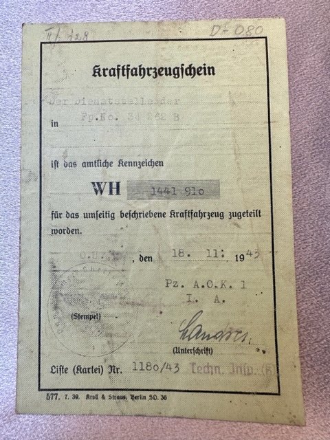 Kraftfahrzeugschein #16498 