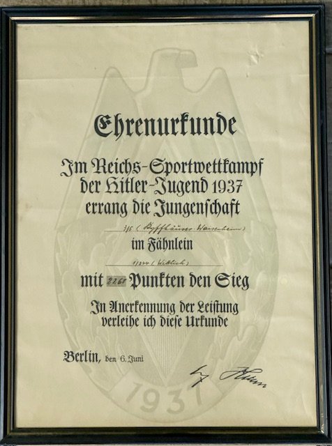 Certificate of Honor in the Reich Sports Competition of the HJ 1937 #18192 