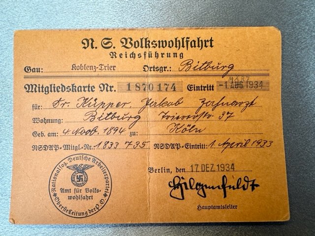 Volkswohlfahrt Mitgliedskarte #16523 