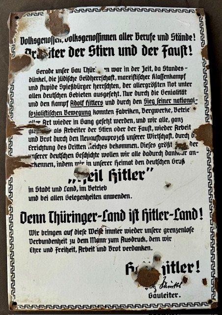 Gau Thüringen Enamel Sign #18202 