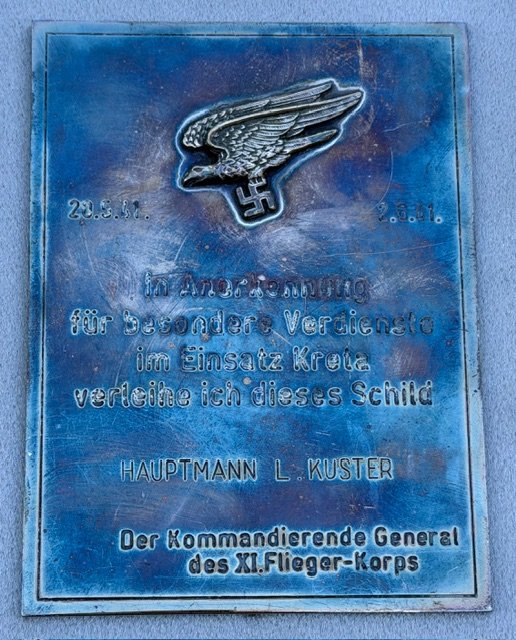 Fallschirmjager Kreta Award Plaque #20150 