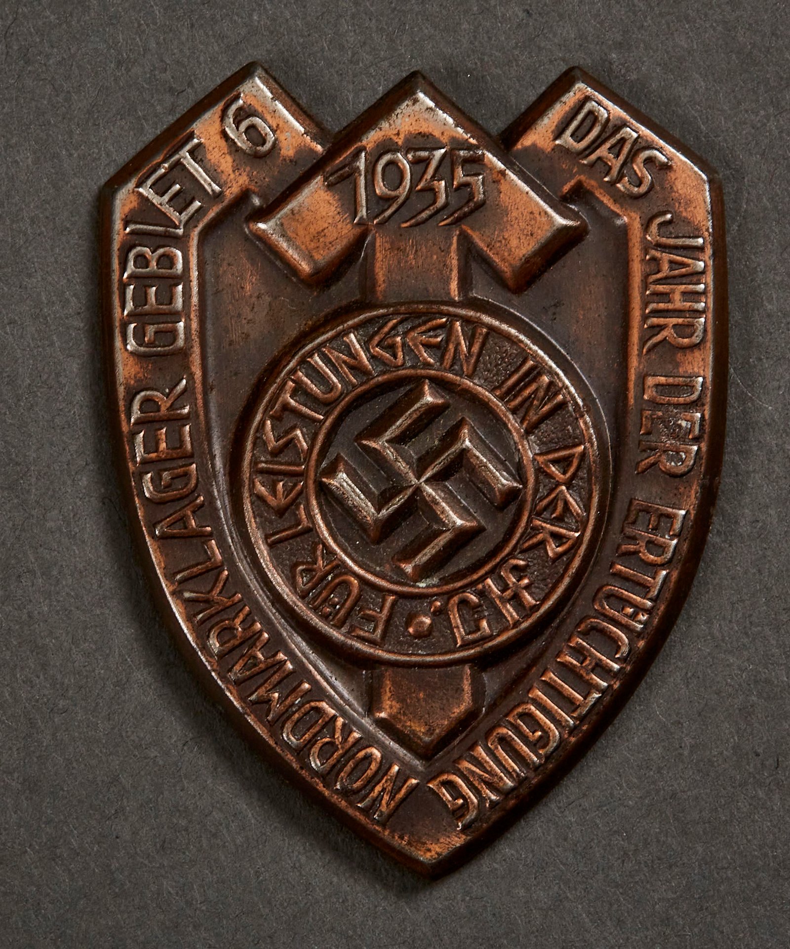 Nordmarklager Gebiet 6  Für Leistungen in der HJ. 1935 Das Jahr der Ertüchtigung Tinnie #15623 