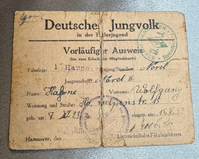 Deutsches Jungvolk Vorläufiger Ausweis #16379 