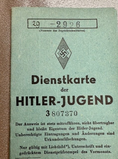 Dienstkarte der Hitler Jugend #16355 