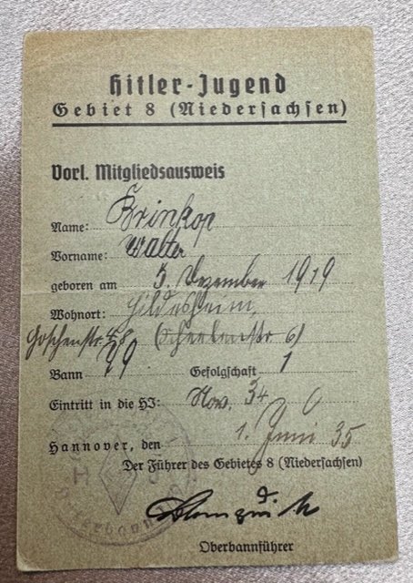 Vorl. Mitgliedsausweis for Hitler Jugend #16372 
