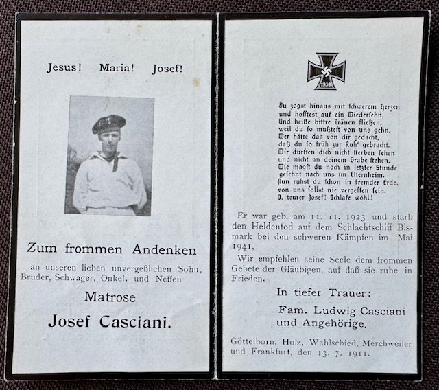 Bismarck Sailor Death Card #18655 
