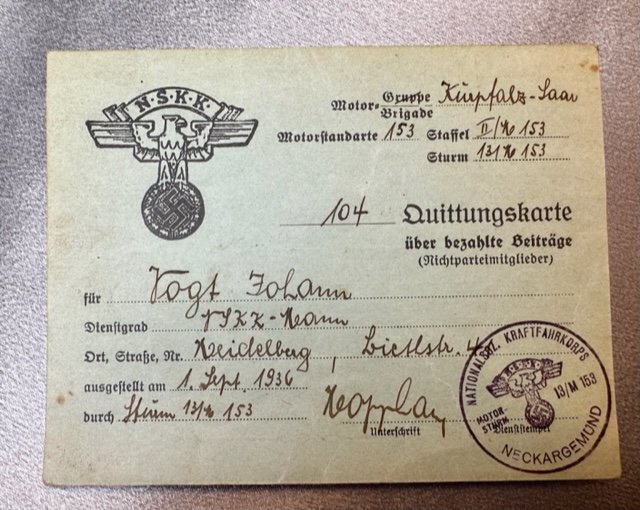 NSKK Receipt Card #16481 